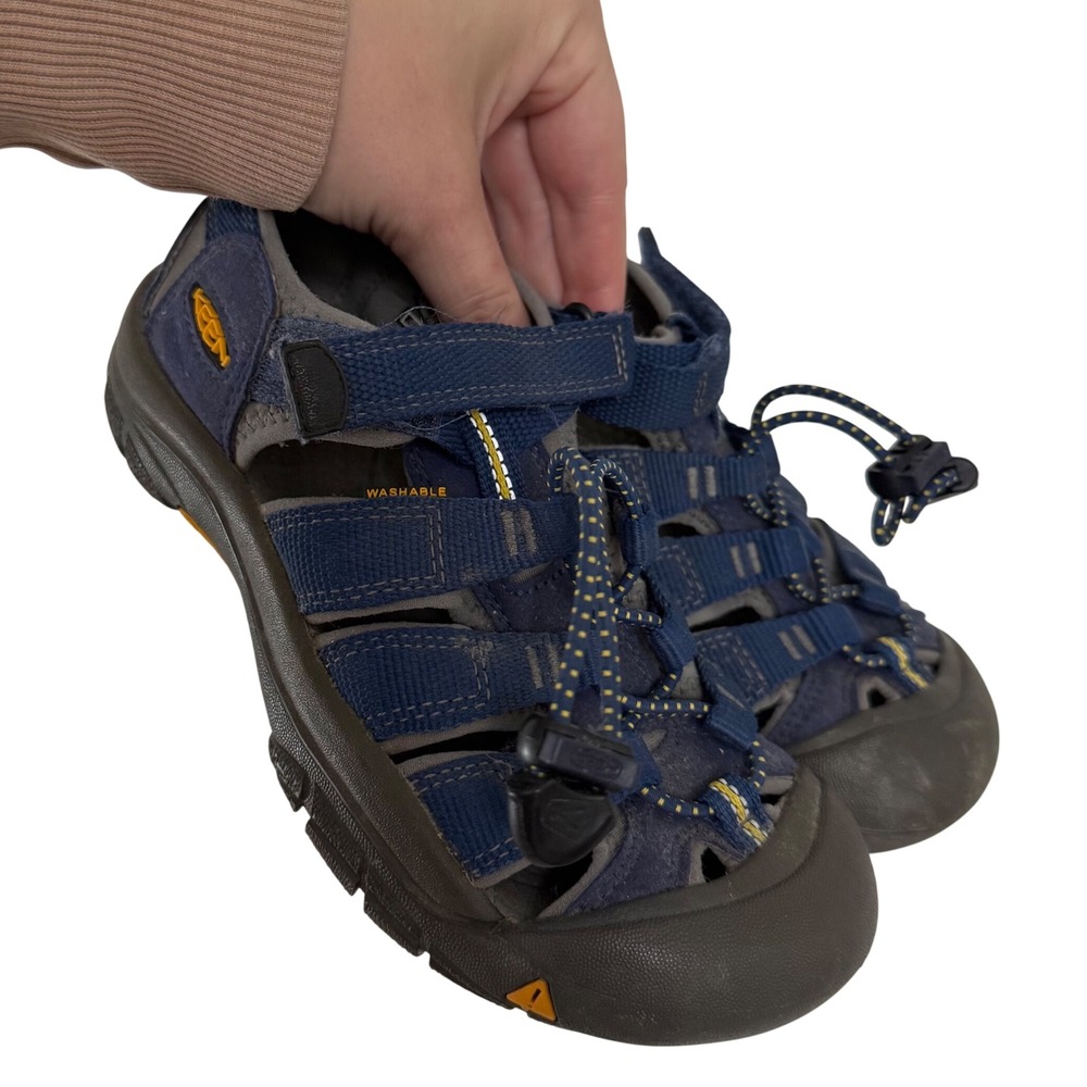 KEEN Newport H2 Kids Size 2 Navy Blue Yellow Sport Sandals Hiking Water Shoes